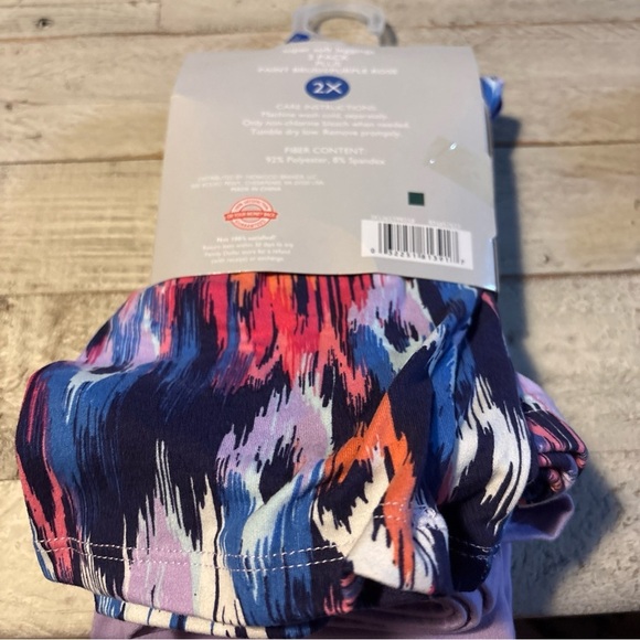 Just Be Plus Super Soft Leggings 2X & 3X Two Pack - Paint Brush & Purple Rose - Picture 9 of 16